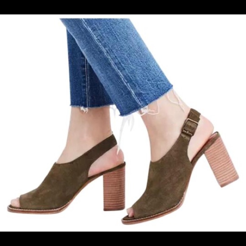 Madewell open toe stacked heel leather upper